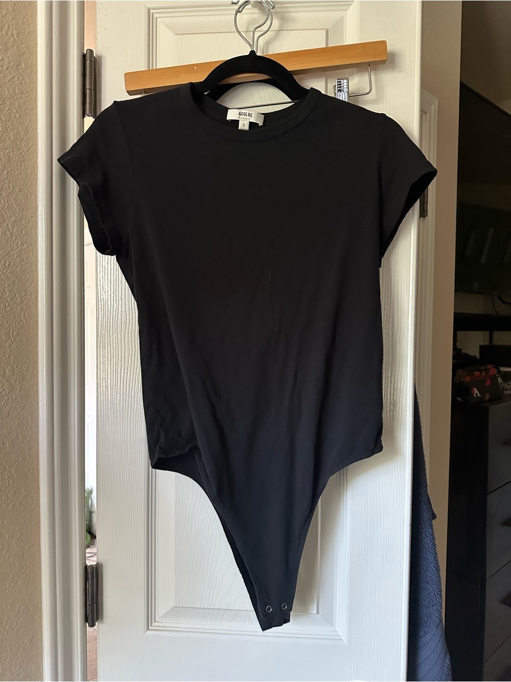 Agolde Black Short-Sleeve One-Piece Bodysuit